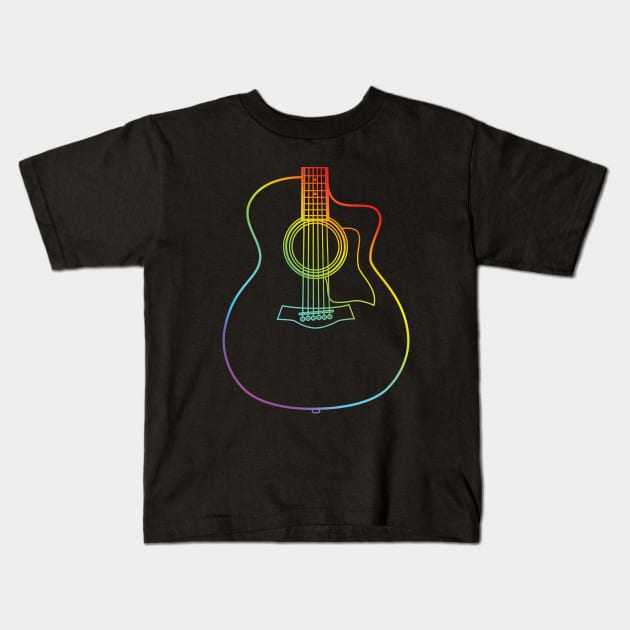 Auditorium Style Acoustic Guitar Body Colorful Outline Kids T-Shirt by nightsworthy